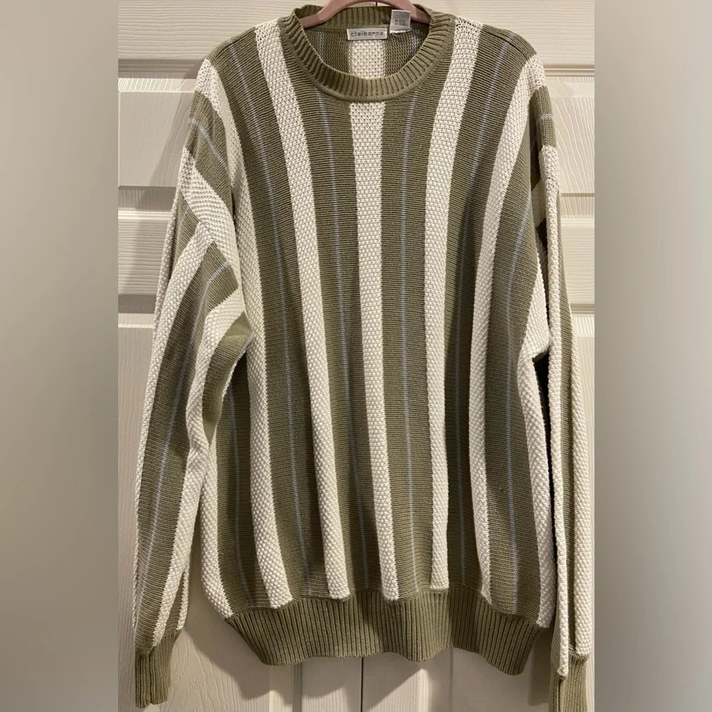 Mens Stretchy Multicolor Vintage Pattern Claiborne Pullover Sweater Size L